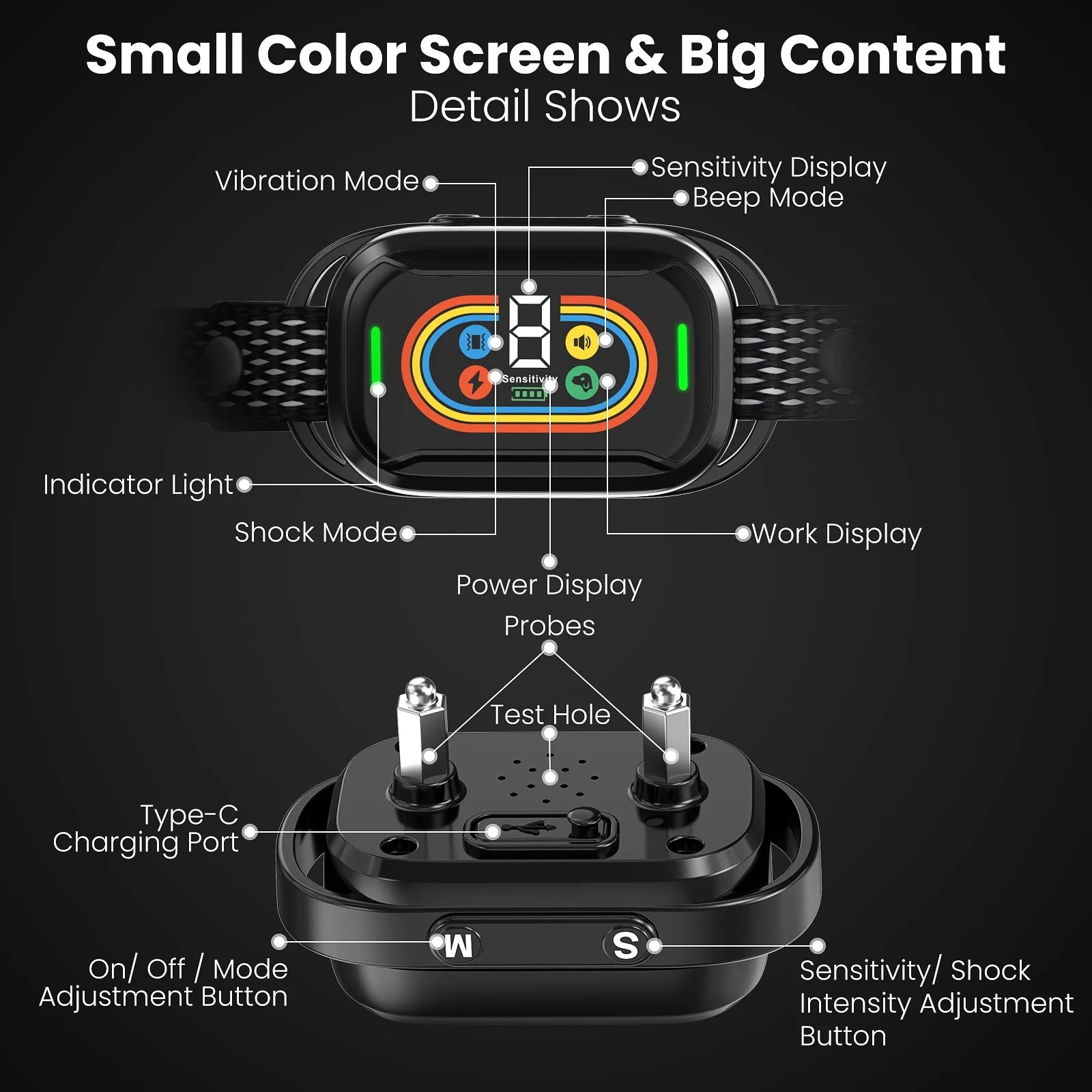 Dog Bark Shock Collar for Large Medium Small Dogs,Smart Bark Collar,Rechargeable anti Barking Training Collar with 7 Adjustable Sensitivity, with Beep Vibration