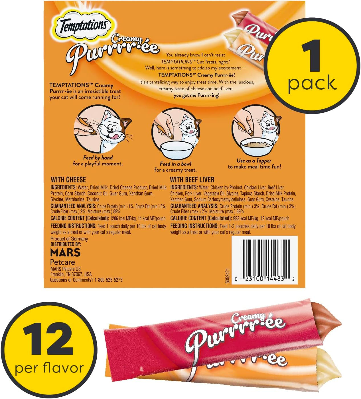 Creamy Puree Squeezable Lickable Wet Cat Treat Variety Pack, 0.42 Oz. Tubes, 24 Count